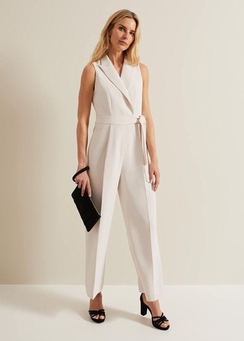 Phase Eight Clarissa Tux Wide Leg Jumpsuit White USA | 6142358-TO